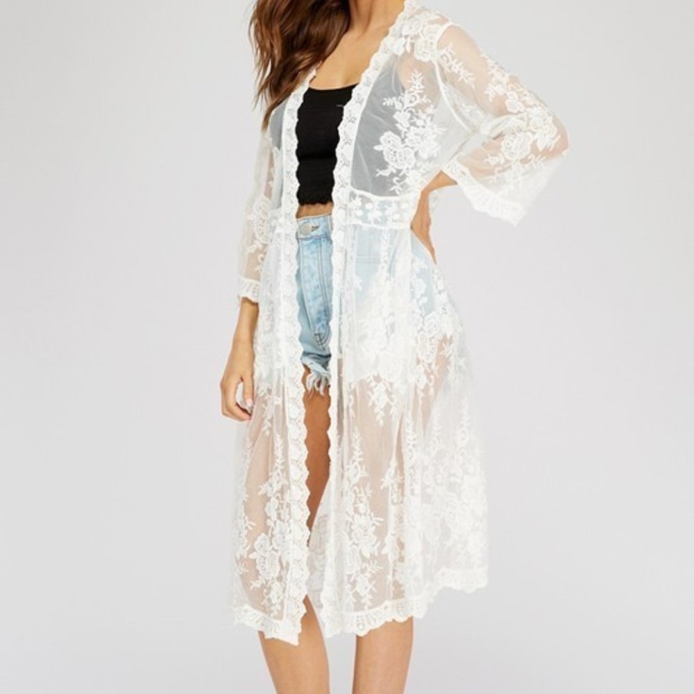 White lace kimono cardigan